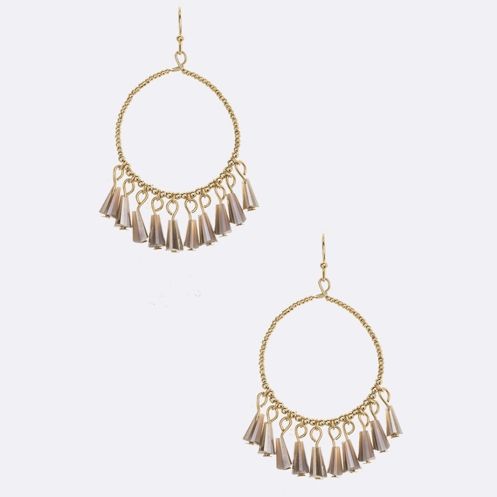Gold & Gray Hoop Dangle Beaded Earrings NWT